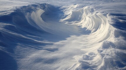 Wind sculpted snowdrifts with blue shadows and bright highlights winter texture