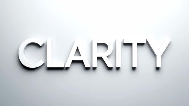 The Word Clarity in White 3D Letters Animation on a Clean Background.