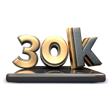 30K Followers Milestone 3D Gold Text PNG Isolated on Transparent Background