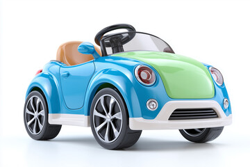 Children's electric toy car with a safe round design and a modern mini car look on a white background.