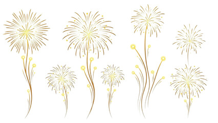 Obraz premium Golden Fireworks Line Art Set, Sparkling Celebration Burst Illustrations on White Background