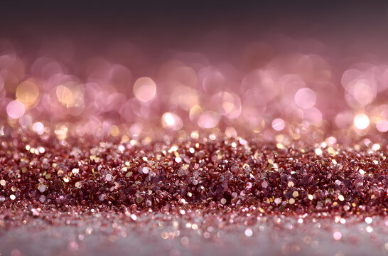 Rose gold glitter, Defocused abstract holidays lights on background.