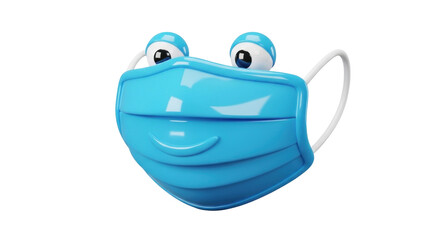 Cartoon Face Mask Character with Googly Eyes, Smiling, Healthcare Protection