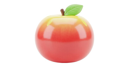 Shiny Red Apple with Green Leaf and Stem, Isolated on White Background