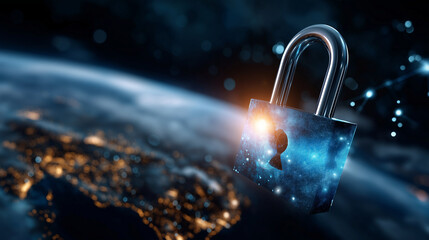 Cyber security and global communication concept, analysis of information, technology data binary code network, connectivity conveying, data protection protocol, defocused backgroun