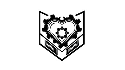 Heart shaped gear mechanism symbol for engineering love and passion.