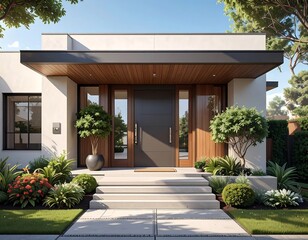 Elegant contemporary home showcasing modern design and lush landscaping creating curb appeal