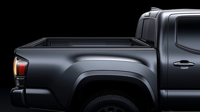 A black pickup truck with a black bed