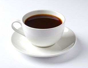 Elegant cup of black coffee on a white saucer, minimal and clean style