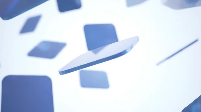 Floating Blue Rounded Square Tiles Seamlessly Rotating on a Bright Modern Background