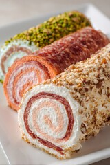 Savory charcuterie rolls with salami and cream cheese, delicious gourmet appetizers for entertaining and party food