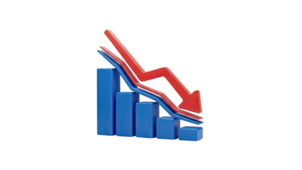 Falling Bar Graph with Red Downward Arrow on transparent background
