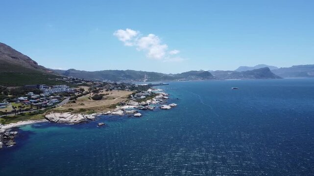 Aerial view of the coastline and ocean in Simon's Town near Boulders Beach, Cape Town, South Africa