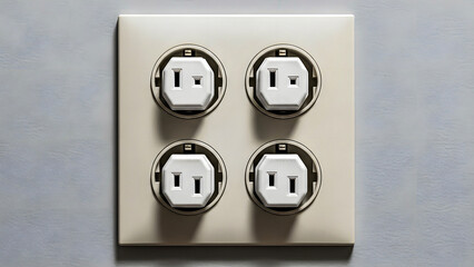 Four electrical power outlets on a light beige wall