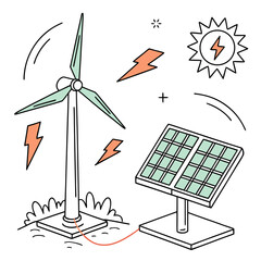 Wind turbine and solar panel generating electricity © Mamun