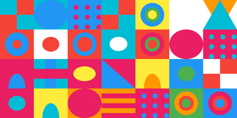 Obraz premium Colorful Geometric Backdrop with Concentric Circles and Dotted Patterns for Creative Design