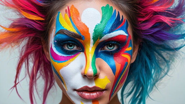 Portr&auml;t einer Frau mit bunter Gesichtsbemalung