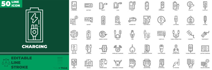 Charging Line Editable Icons set