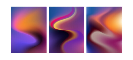 Vibrant trio of abstract vertical gradient backgrounds featuring smooth flowing waves of intense color perfect for mobile wallpaper design