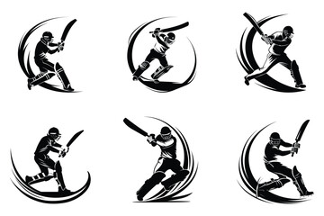 Obraz premium Cricket batsman silhouette vector illustration, dynamic cricket player batting action isolated on white background