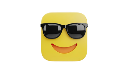 Cool yellow face emoji with sunglasses on transparent background