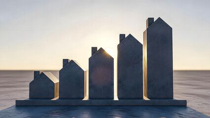 Cityscape model on water surface at sunrise with calm environment and low viewpoint