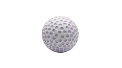 Close-up of a dimpled white golf ball on transparent background