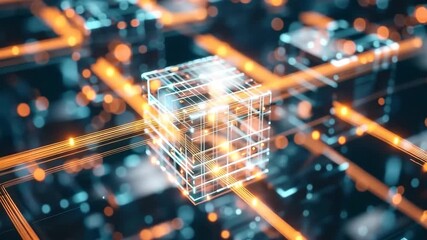 Digital Architecture: Captivating view of a complex digital architecture, with data streams flowing seamlessly through a central processing unit. - Powered by Adobe