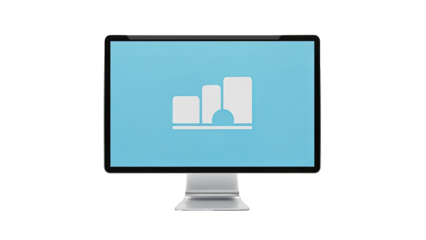 Computer monitor displaying a bar chart with a light blue background on transparent background