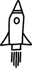 Simple hand drawn rocket ship symbolizing startup innovation and space exploration in a minimalist design concept