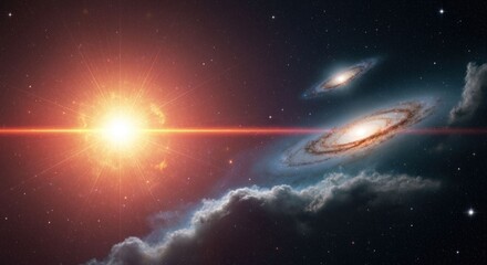 Naklejka premium Cosmic vista bright star, galaxies, and celestial formations