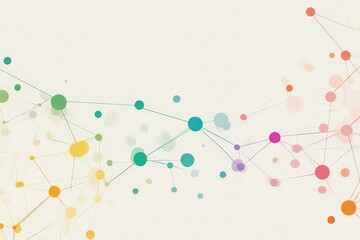 Abstract Multicolored Network on Beige Background Featuring Nodes, Lines, and Connections Symbolizing Interconnectivity and Data Flow for Technology and Innovation