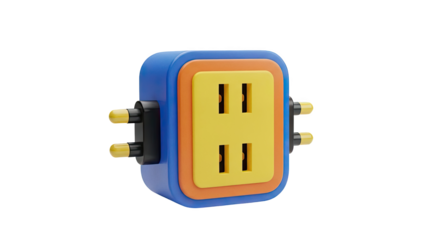 Electrical Outlet Adapter Plug Multi Plug Power Adapter on transparent background