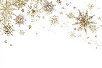 Golden Sparkling Snowflake Pattern on White Background Festive Design
