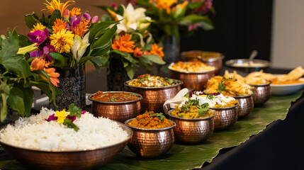 Naklejka premium Authentic South Indian Festive Meal on Banana Leaf
