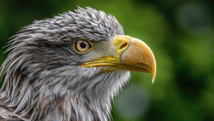 Obraz premium Close up portrait of a majestic eagle against green background