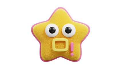 Furry yellow star character with surprised expression on transparent background