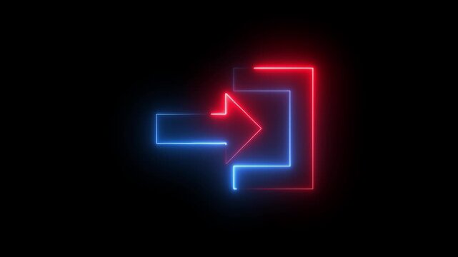 Neon red blue color login sign animation icon glowing right arrow login account profile icon with black background