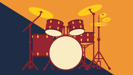Colorful illustration of a drum kit with cymbals, symbolizing music and performance