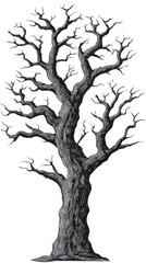 Monochrome Silhouette of a Bare Tree with Intricate Branch Patterns Against White Background