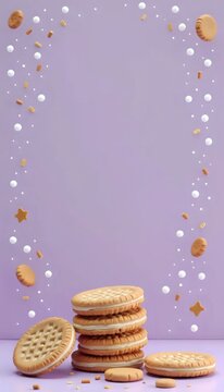 Sekumpulan kue kering yang bertumpuk satu sama lain.
