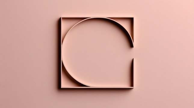 a square shape with half cut circle inside it and peach background