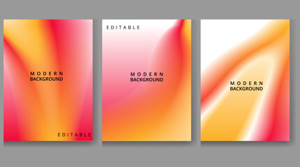 Fototapeta premium Set of three vibrant abstract cover designs featuring fluid gradient blending of warm orange pink and yellow hues for modern background use