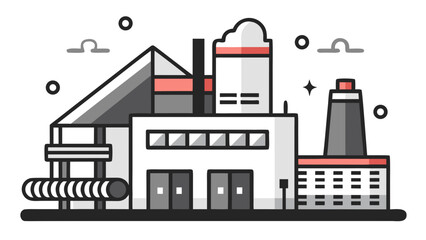 Naklejka premium A factory building with smokestack and industrial structures on a