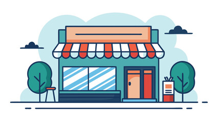 Obraz premium Colorful illustration of a small storefront with awning and trees on sidewalk