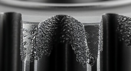 Abstract vertical pillars with arch, rough black and white texture.