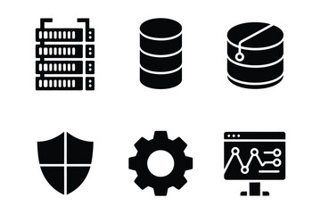 Data Storage and Network Security Glyph Icons Collection