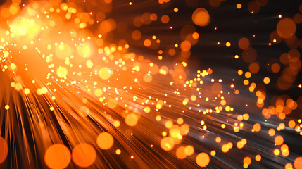 Vibrant orange fiber optic cables with glowing lights