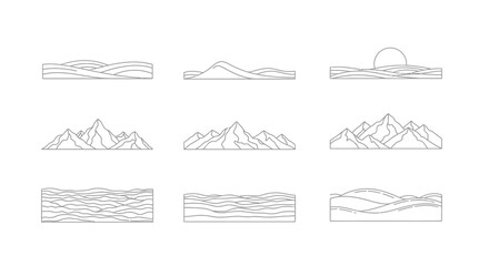 Minimalist line art collection showcasing abstract mountain and wavy landscapes © Muhammadagil
