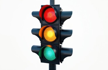 Traffic signal displays red, amber, and green lights. This device controls vehicle and pedestrian movement at road intersections. It ensures traffic safety and order.